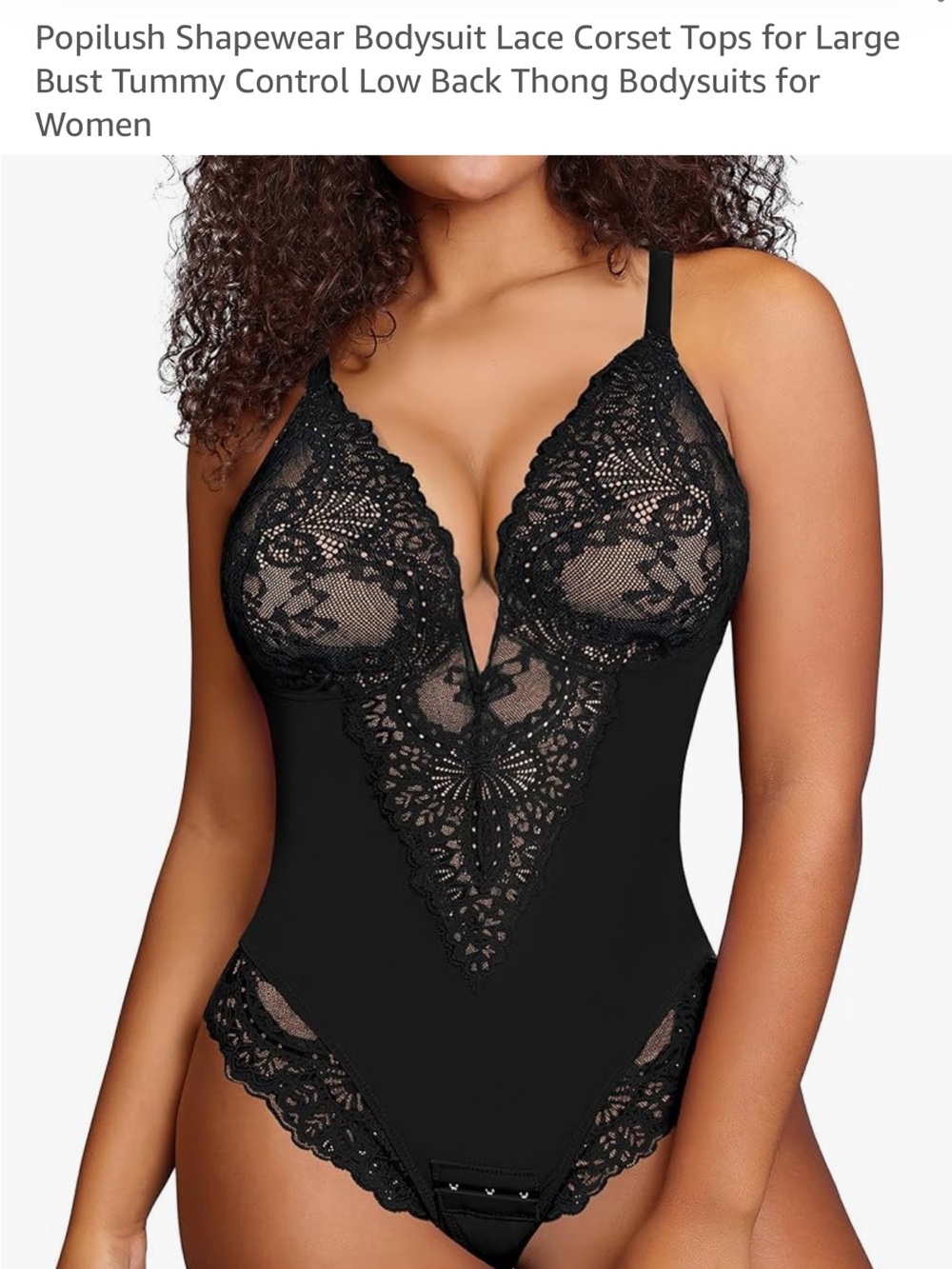 Popilush Black Lace Bodysuit Shapewear